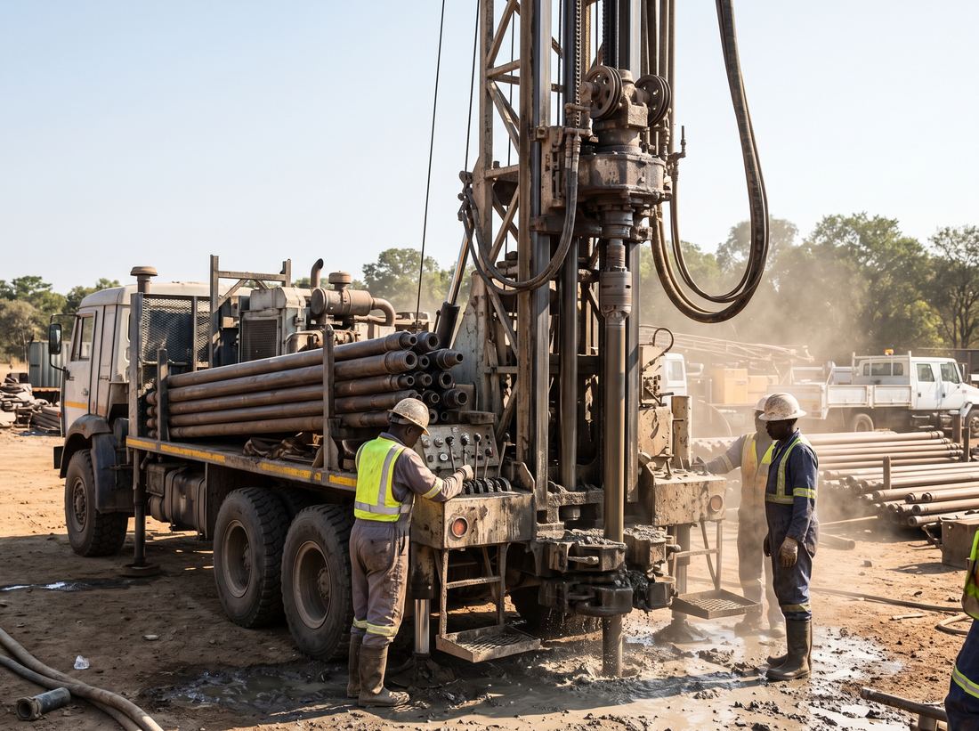 A drilling rig and crew at work on a borehole